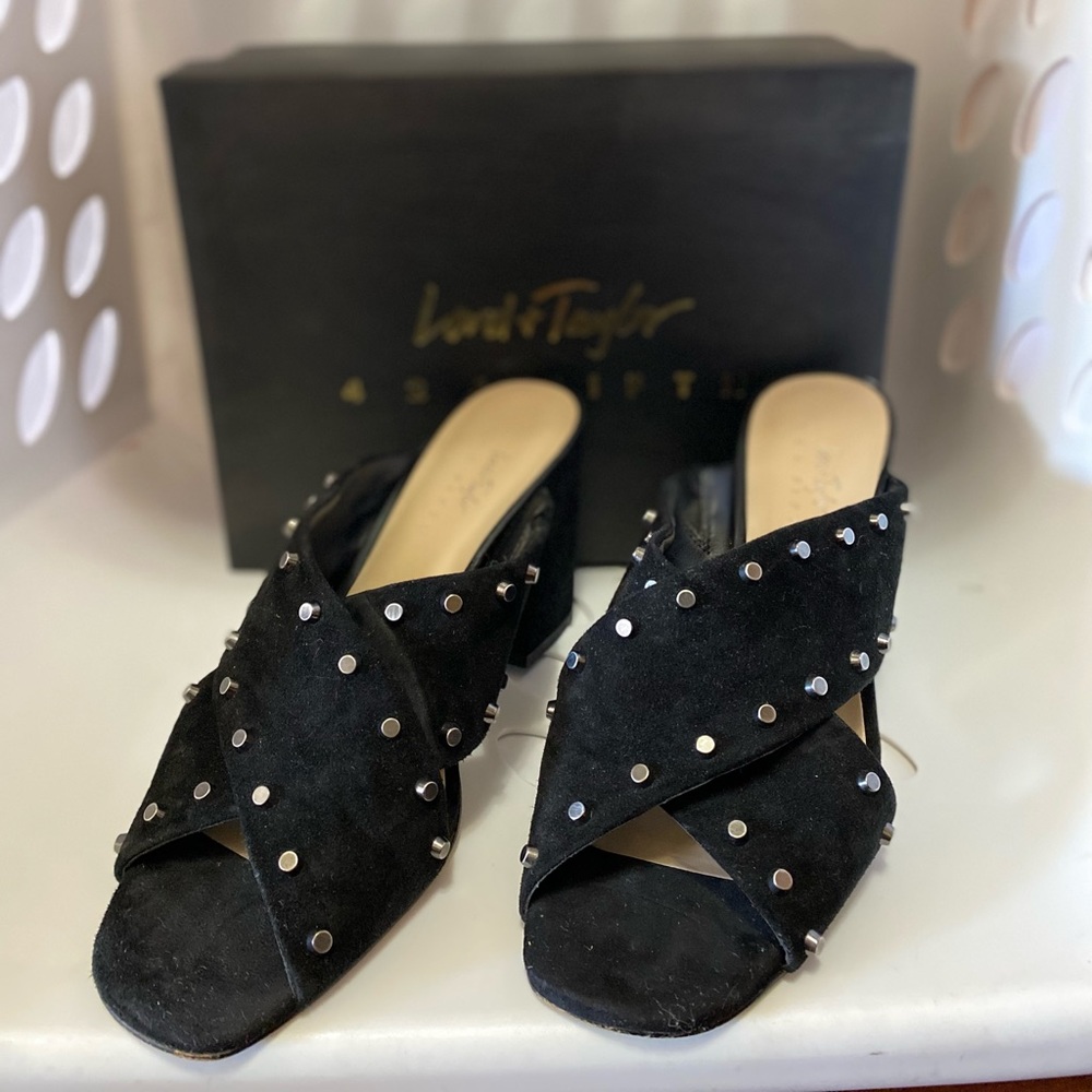Black suede slides